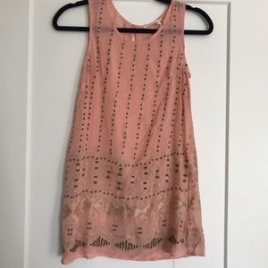 Anthropologie pink and gold tunic